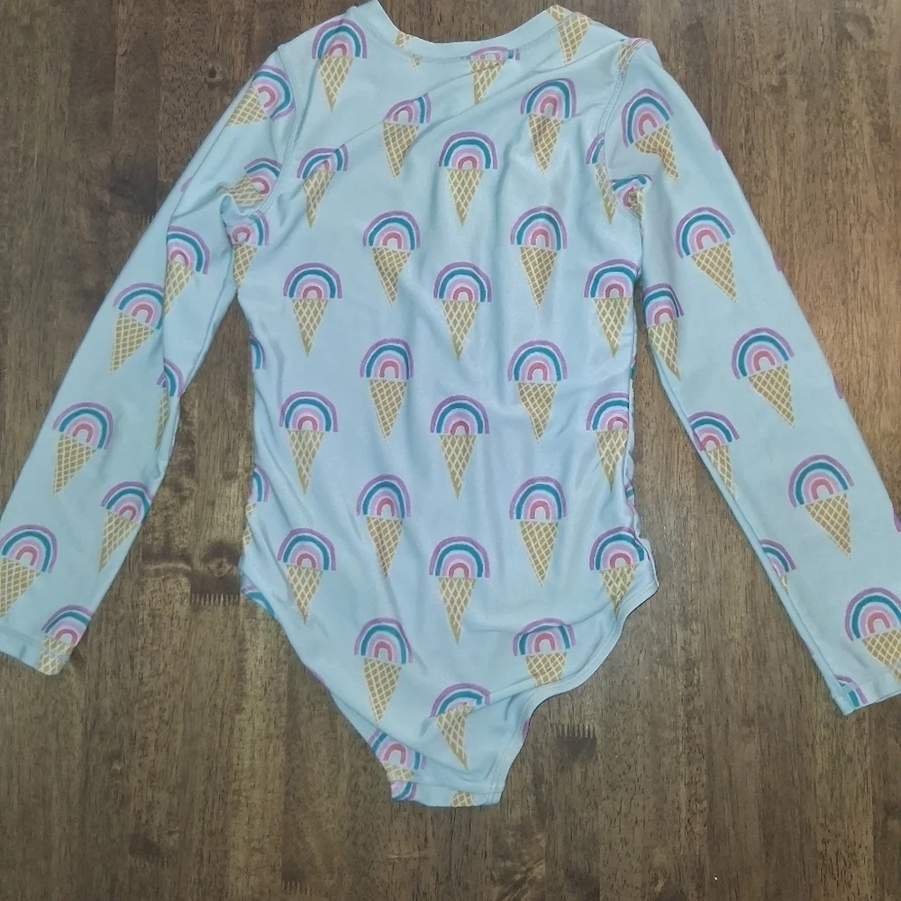 Tea Collection Long Sleeve Zip Rainbow Ice Cream Cone Girls Bathing Suit 12